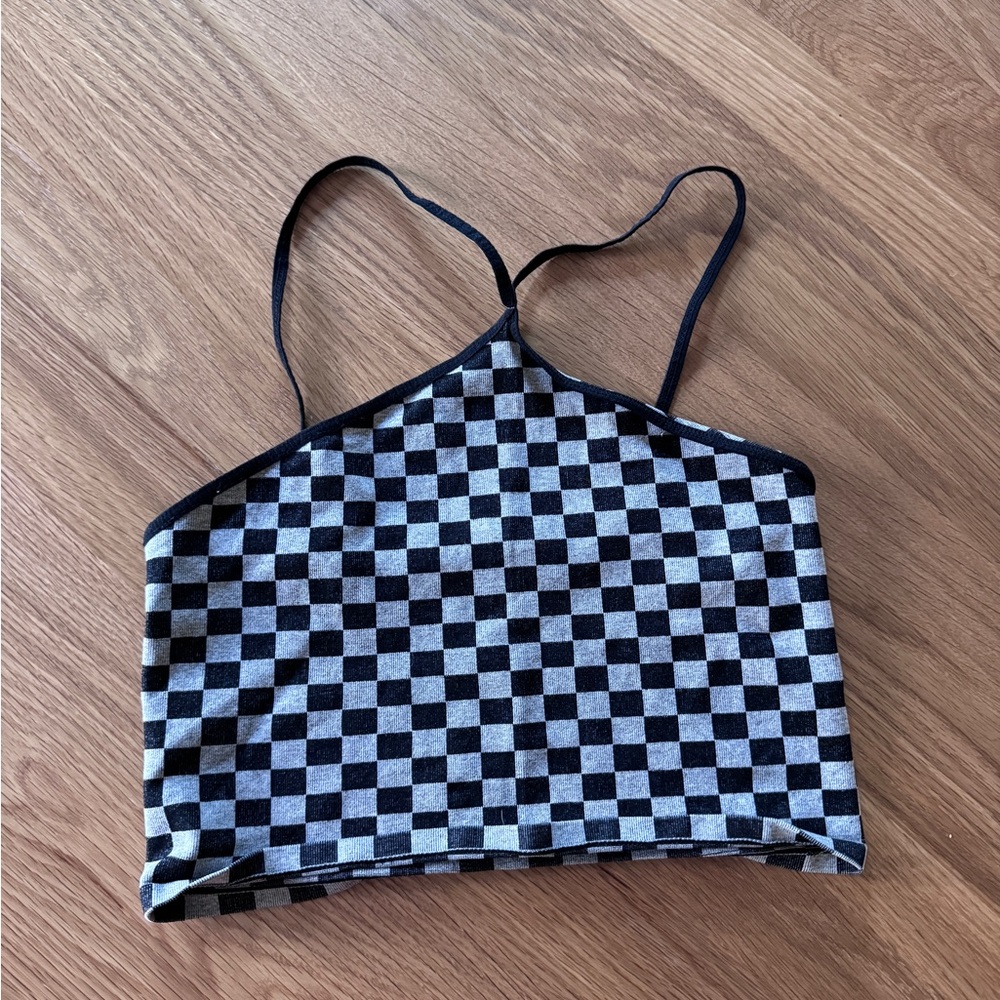 Free people checker halter crop